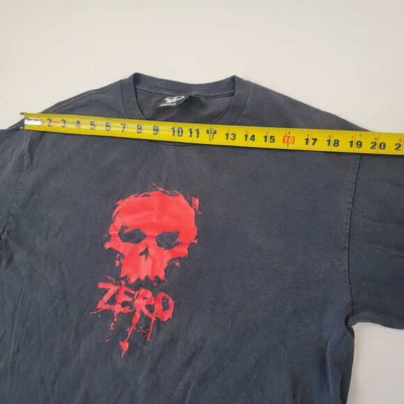 Vintage 90s Y2K Zero Skateboards Skull Logo Skate Tee Black Grunge Mens Large - Picture 7 of 10